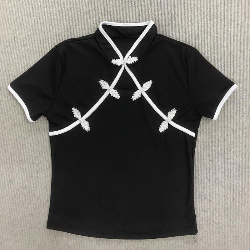 Европейский и американский летний ретро минималистичный стиль, короткорукавная футболка для женской одежды S чёрный