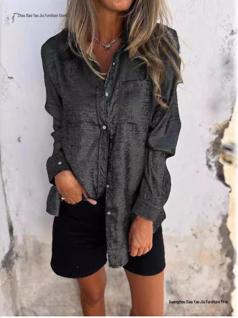 2026 European Spring Women's Casual Suede Lapel Shirt