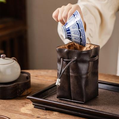 Portable Teapot and Teacup Storage Bag, Tea Set Accessories Bag, Jewelry Leather Bag, Home Storage Drawstring Bag