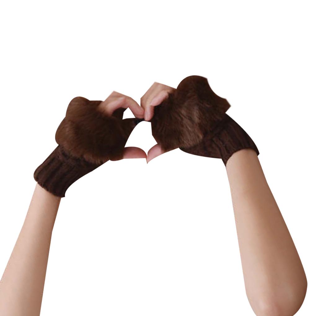 1 пара пушистых вязаных полуперчаток для девочек, женские зимние перчатки-варежки для согрева рук, митенки для запястий