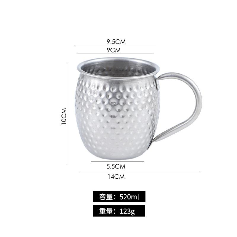 304 Stainless Steel Mug Retro Style Beverage Beer Cup with Handle Hammer Pattern Cup Tea Water Cup