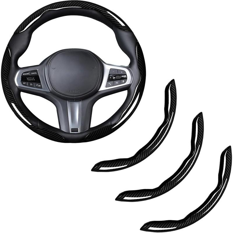 3Pcs 38Cm Carbon Fiber Car Steering Wheel Cover Non-Slip Protective Cover Segmented Car Styling Accessories For 99% Car