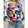 Damen Gothic Totenkopf Schmetterling Print Langarm T-Shirt Muster Lässige Bluse, Maschinenwaschbares Polyester Oberteil