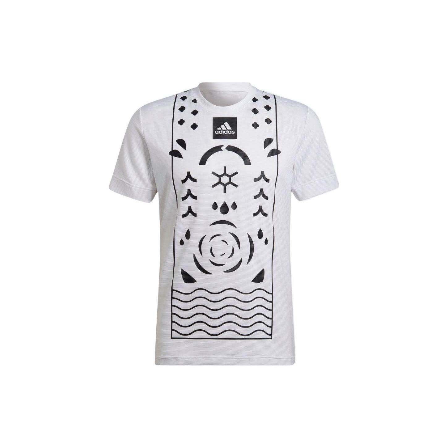 adidas Geometry Pattern Logo Printing Round Neck Short Sleeve White Men s HA2554 S