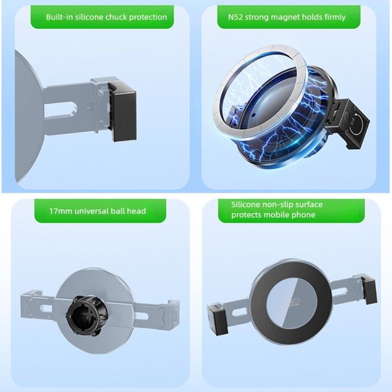 2 in 1 Cellphone Clamp with 17mm Ball Head Smartphone Mount Adapter Magnetic Mount Holder Stand Universal Quick Install