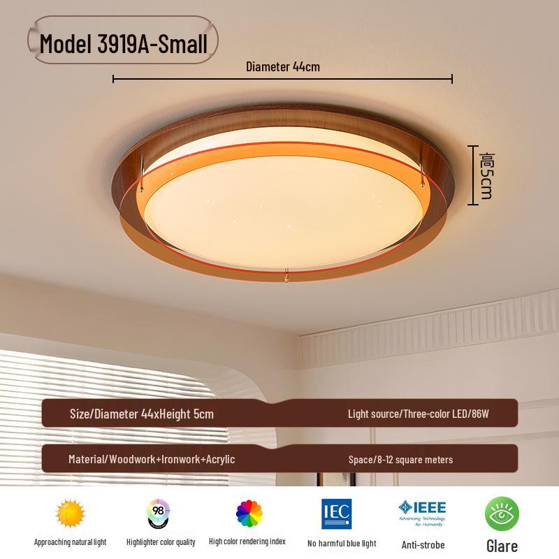 

Chinese-Style Retro Minimalist Ceiling Light for Bedroom, Living Room, or Dining Room Eye protection with no flicker - three color light