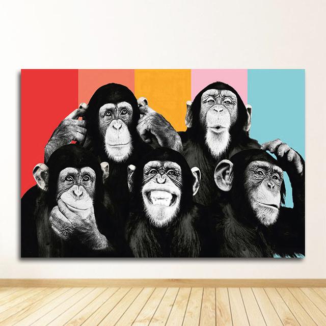 

Настенные картины для гостиной, украшения для дома, граффити, милая обезьяна, холст, картина, красочный печатный постер и принты, без рамки 50*70cm