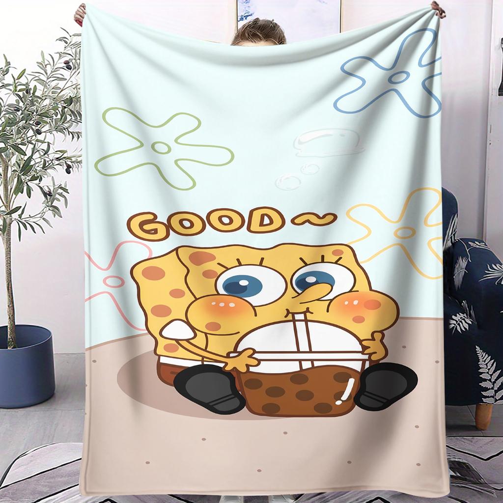 Cartoon Yellow Sponge-Bob Print Warm Blanket For Office Comfort Leisure Camp Travel Multifunctional Universal Blanket Fan Gift