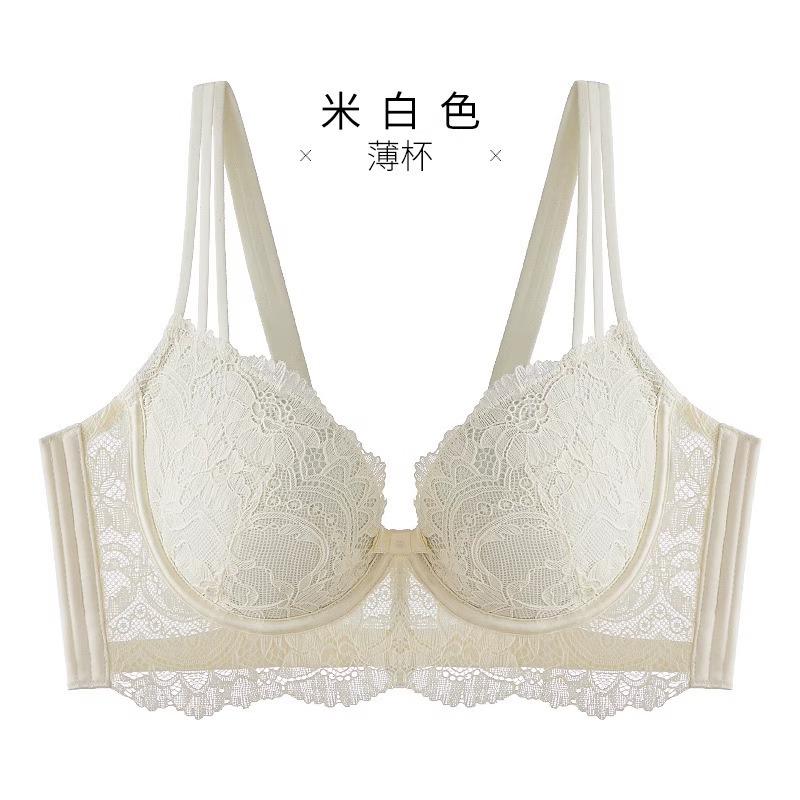 

Processing large breasts and small lace soft steel ring French underwear female sexy gathering adjustment large size bra 75B