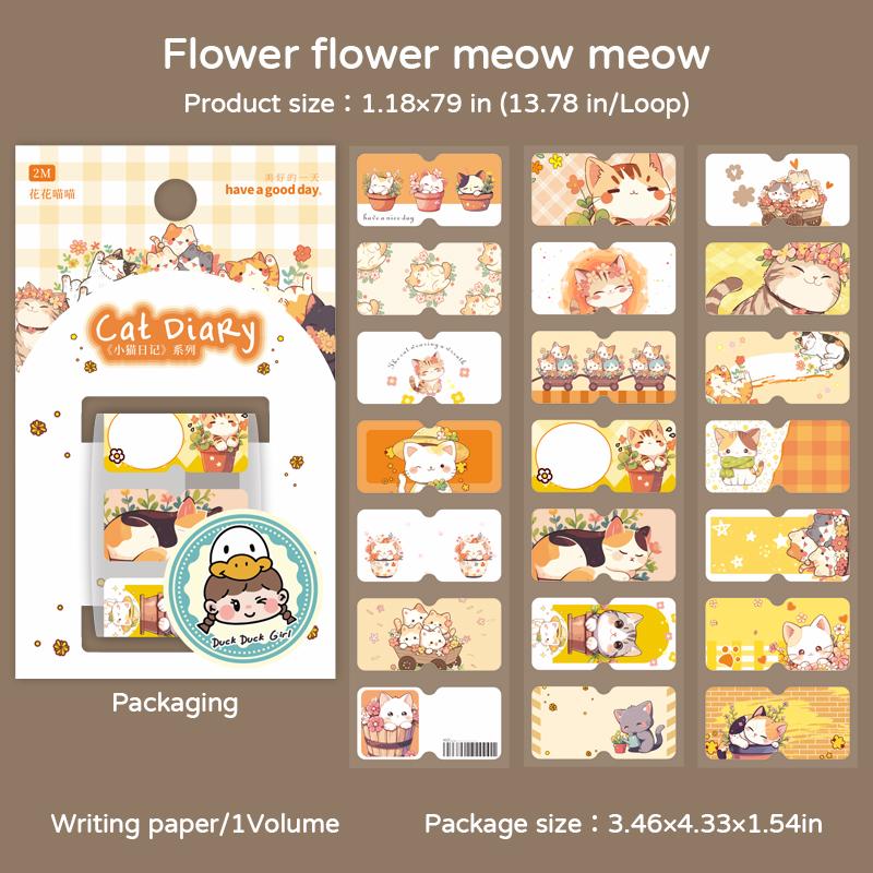 1 Roll Kawill Cartoon Kitten Scrapbook Journal Sticker Sweet Cat Stationery Label Seal Sticker DIY Decor For Student Supplies