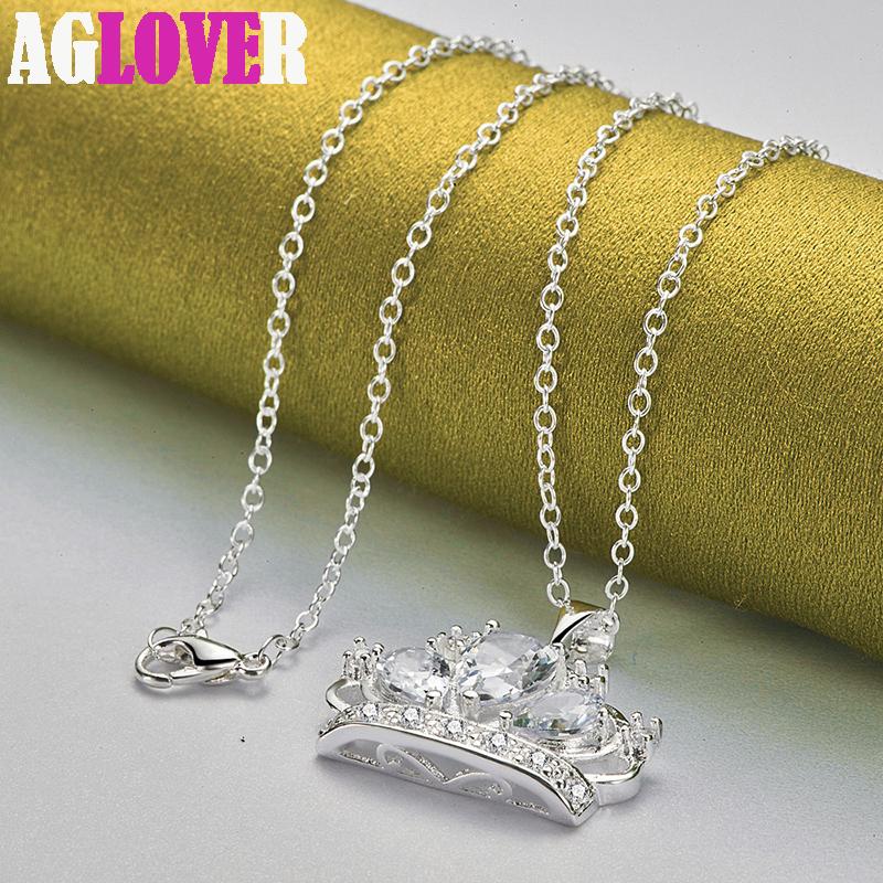 925 Sterling Silver AAA Zircon Crown Pendant Necklace Jewelry