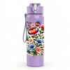 1PC Colorful Folk Floral Bouquet Print 750ml Color Plastic Sports Water Bottle Leakproof Flip Straw Lid Suitable for Sports Office Home Use