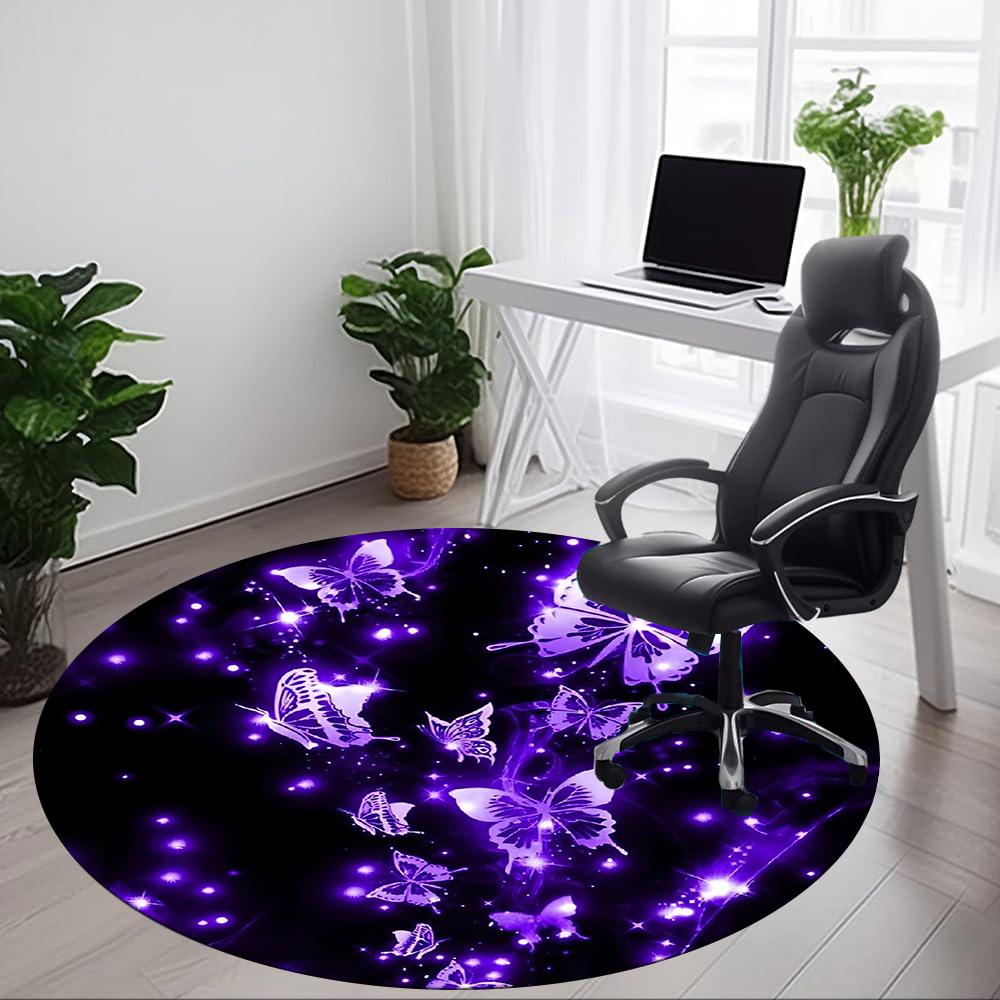 1pc Butterfly Purple Glitter Chair Carpet for Office, Round Non Slip Durable Large Size Office Carpet, Suitable for Office