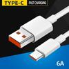 6A Super Fast Charging Data Kabel Vhodný pro Huawei Xiaomi Honor TYPE C Flash Charging Orange Mobilní telefon 66W Nabíjecí kabel