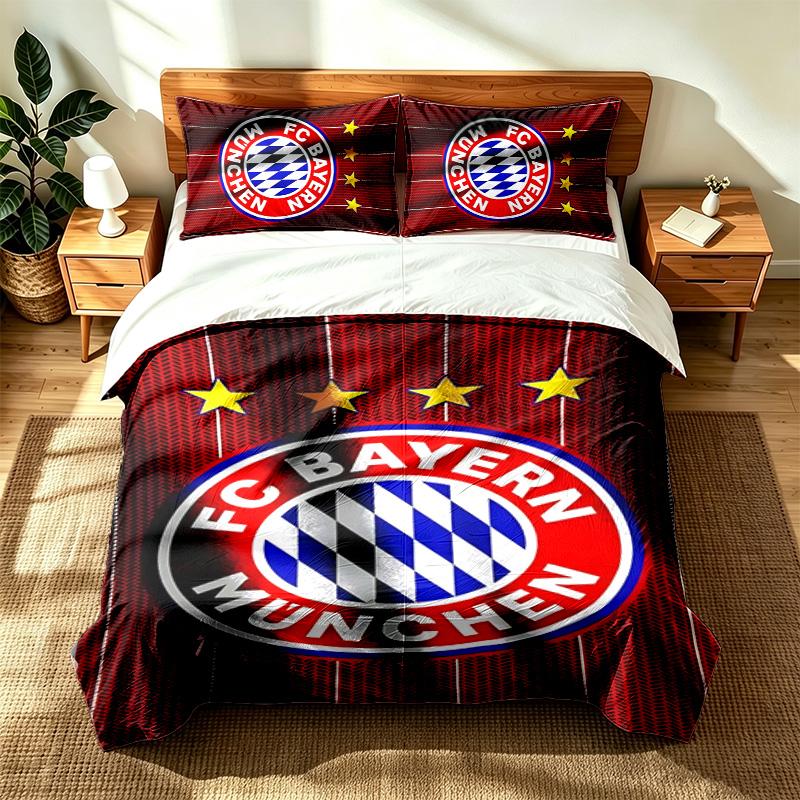 FC Bayern Mnichov (14) Sada 3 ks vhodná do ložnic měkká a pohodlná ideální dárek pro rodinu a přátele Zahrnuje jeden povlak na přikrývku a dva