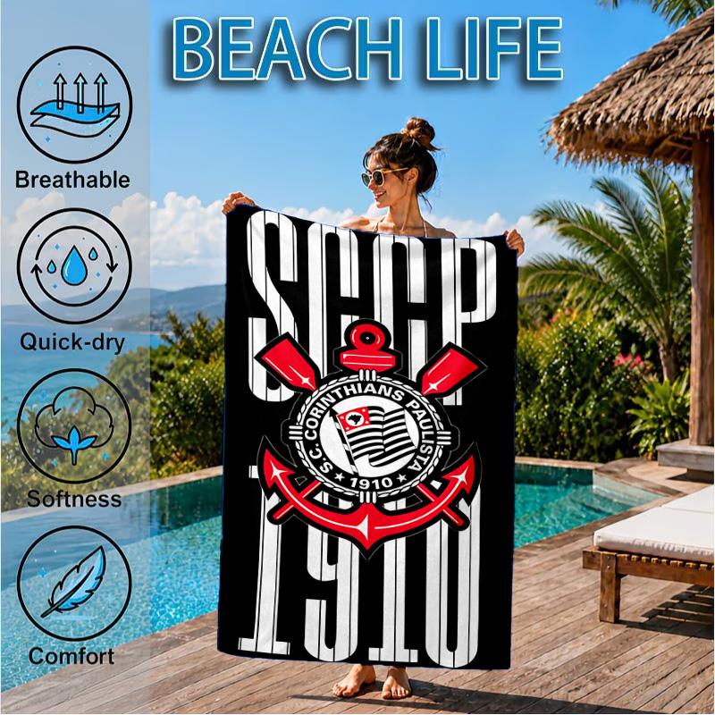 Sport Club Football Crest Printed Microfiber Beach Towel, Soft And Absorbent, Quick-Dry, Ideal for Summer Travel, Beach Essential, Swimming Pool