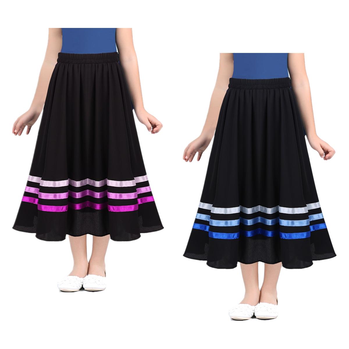 

Kids Girls Dance Basic Chiffon Full Circle Skirt Ballet Pull-On Skirt Dance Costumes