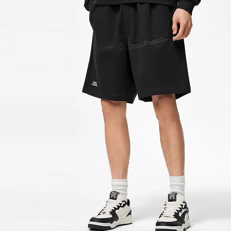 Li-Ning X OG_Slick Collaborative Skateboard Series Letter Print Drawstring Loose Casual Shorts Men Bottoms Black AKST459-1