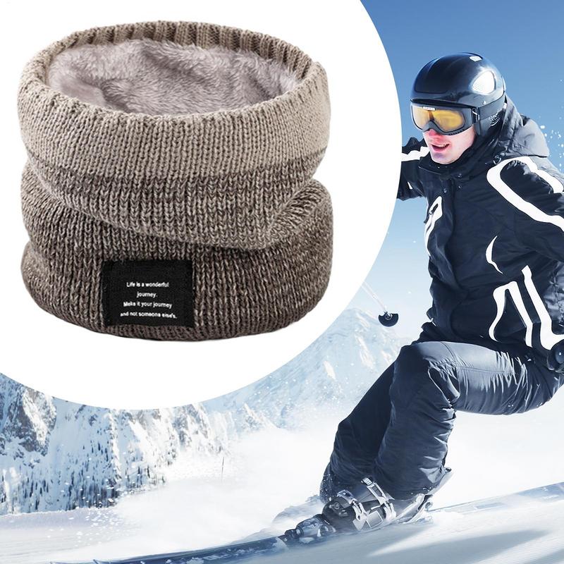 Winter Scarf Fleece Lined Warm Knitted Scarf Windproof Thick Circle Loop Scarves Breathable Bandana Skin-Friendly Solid Scarf