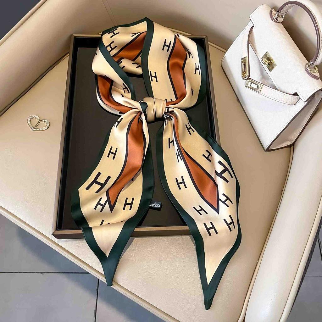 Art French Polka Dot Long Silk Scarf Femininity Versatile High Sense Spring and Autumn New with Shirt Scarf Belt