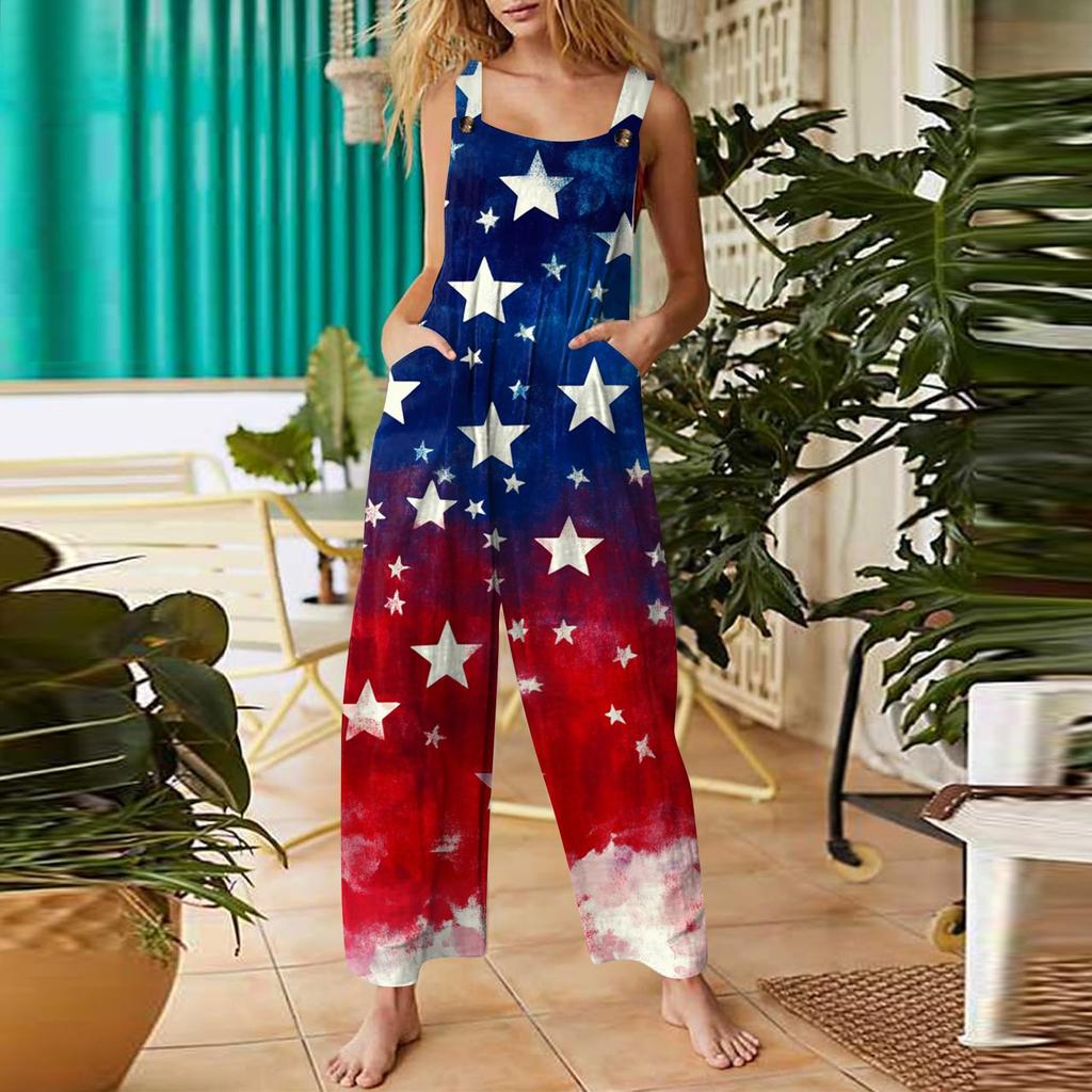 Women’s Casual Sleeveless Jumpsuit With Printed Jumpsuit, Fashionable And Loose Jumpsuit