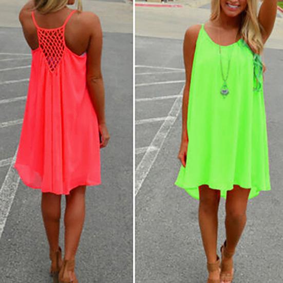 Sexy Women's Summer Casual Sleeveless Strap Backless Beach Dress for Evening Party