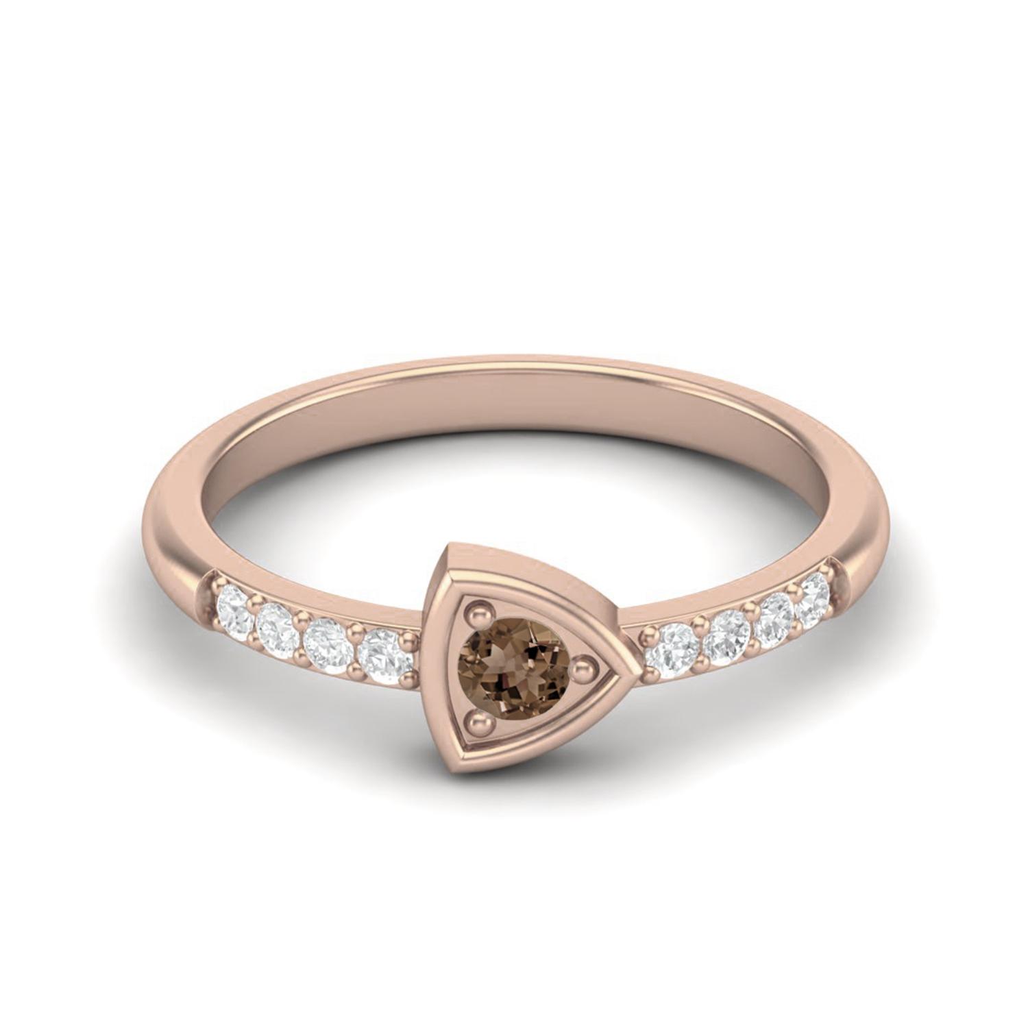 3mm Round Smoky Quartz 925 Sterling Silver Rose Vermeil Solitaire Triangle Women Wedding Ring 9 ярко-розовый