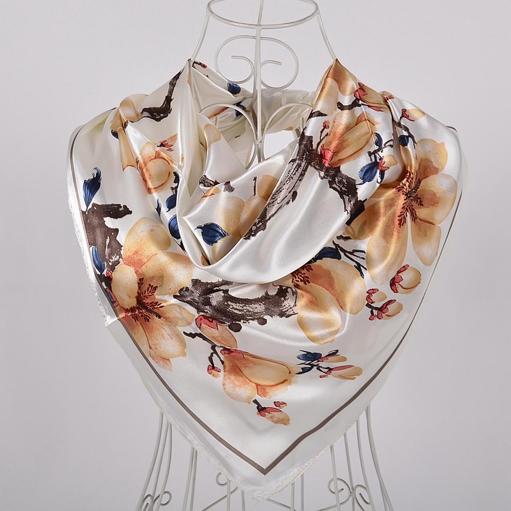 BYSIFA New Accessories Women Wine Red Silk Scarf Cape Fashion Chinese Rose Satin Square Scarves Shawls Ladies Headkerchief Hijab