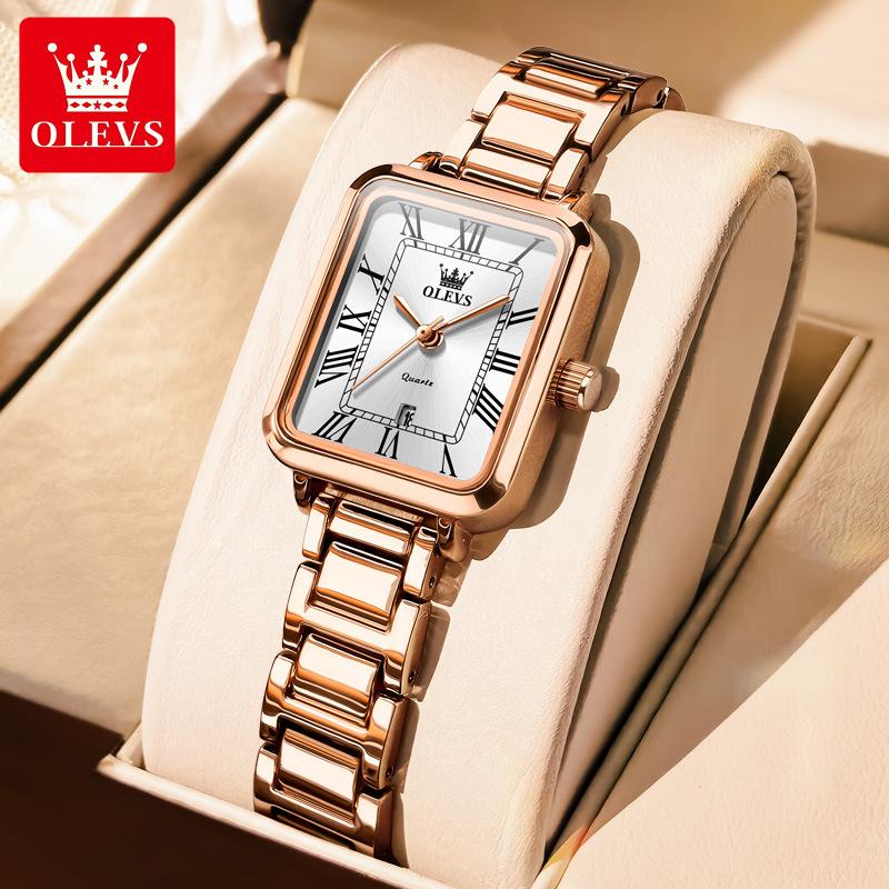 OLEVS Watches Womens New Square Quartz Watch Waterproof Luminous Date Ladies Watches Original Fashion Elegant Gifts