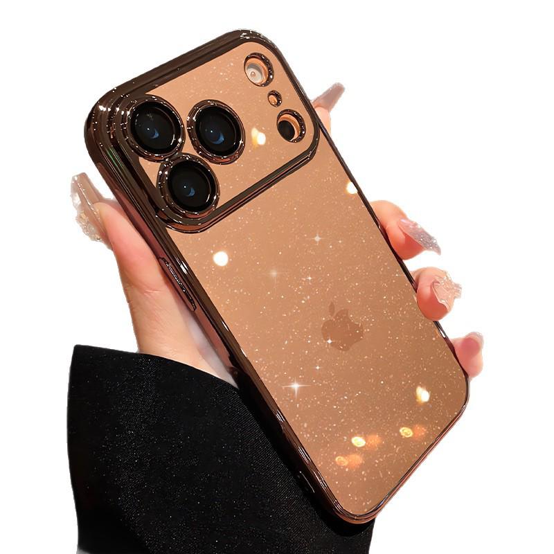 Electroplated Stardust Glitter iPhone 17 Case with Transparent Built-in Lens Film and Drop-Proof Protection
