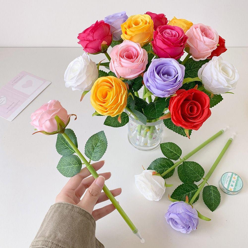 2-Grids Rose Ballpoint Pen 3-inch Writing Pen Creative Rose Flower Pen Valentine's Day
