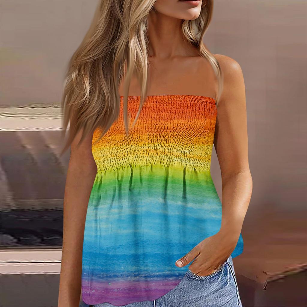 Damskie Topy Eleganckie Casualowe Bluzki Bez Rękawów Top Tube Dla Kobiet, Uroczy Seksowny T-shirt Bez Rękawów z Nadrukiem Odkrywający Ramiona