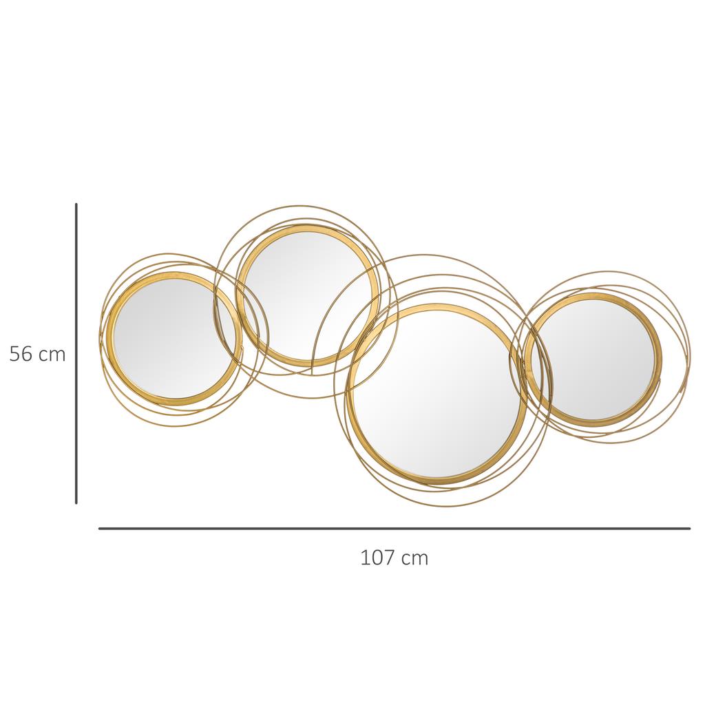 Metal Wall Art 56cm Modern Decorative Mirror Decor for Living Room Bedroom Dining Room, Gold