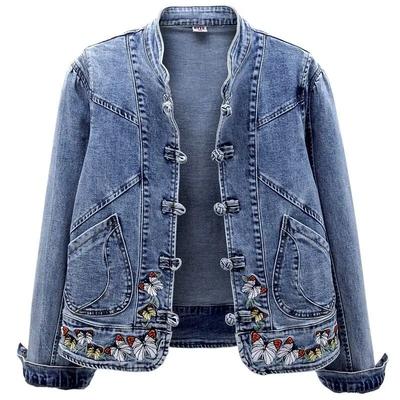 Chaqueta vaquera étnica Vintage, abrigo recortado para mujer, chaqueta de diseñador para primavera y otoño, ropa femenina con bordado de mariposa, prendas de vestir exteriores
