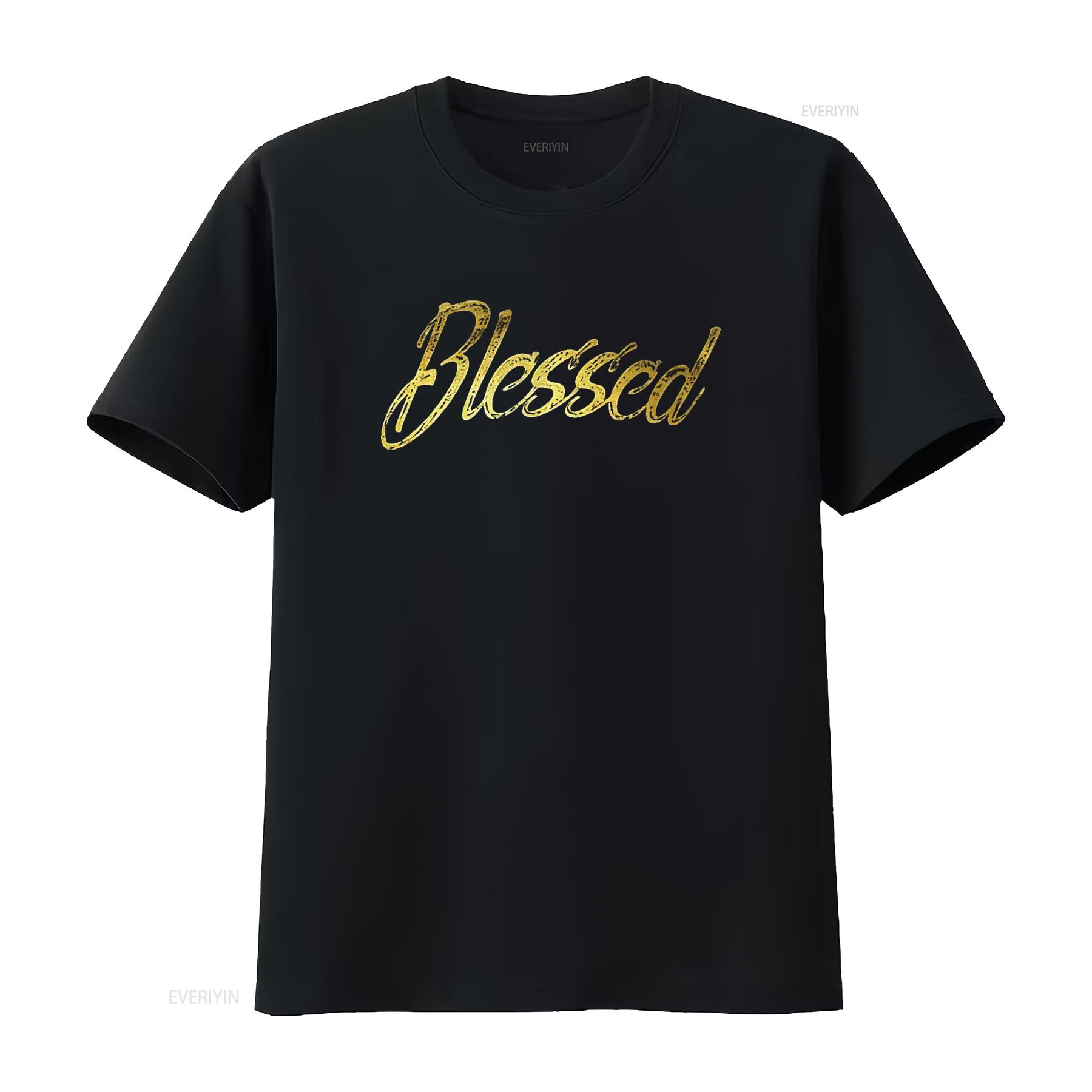 

Mens Blessed Gold T shirt White 2XL vintage Washed fashion Stretched graphic Slightly streetwear Breathable Casual Unisex 4XL
