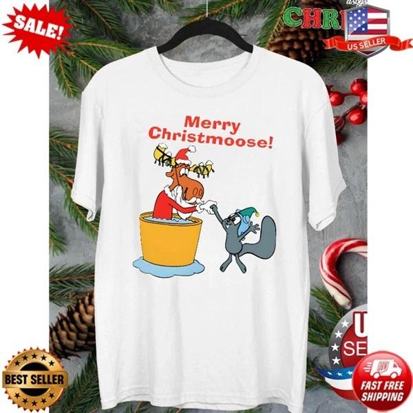 Rocky and Bullwinkle Tee Merry Christmas Retro Shirt Rocky and Bullwinkle Gifts L