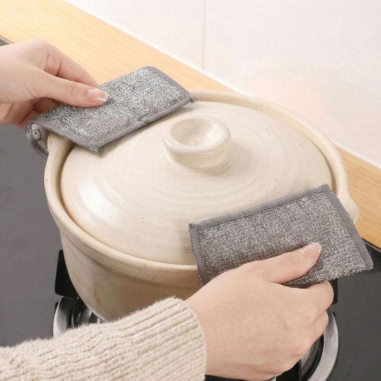 huaqianguhh 5Pcs Cleaning Rags, Double-Sided Cartoon Cotton Gauze Steel Wire Scrubber for Kitchen Oil Stains, Non-Scratch Dish Clothes Pots Pans