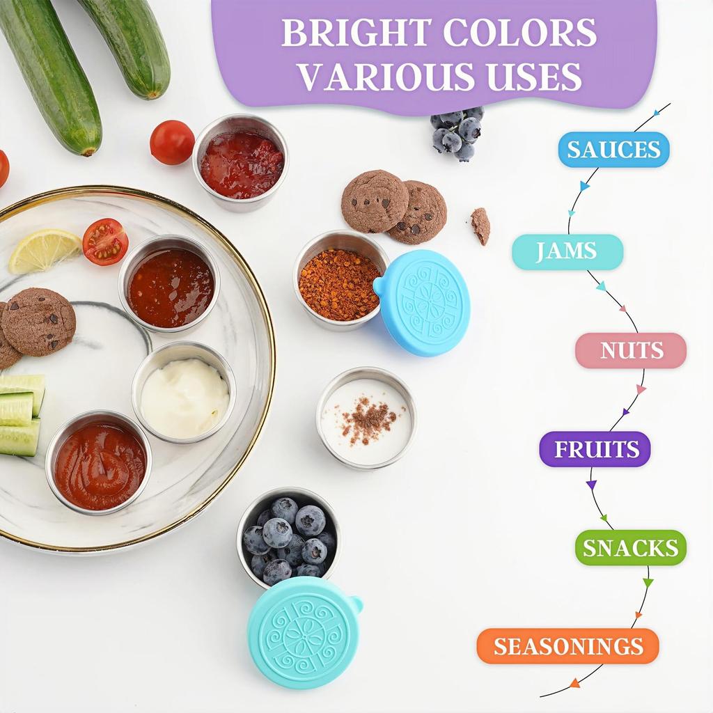 Stainless Steel Leak-Proof Sauce Cup with Silicone Lid for Portable Dipping and Salads