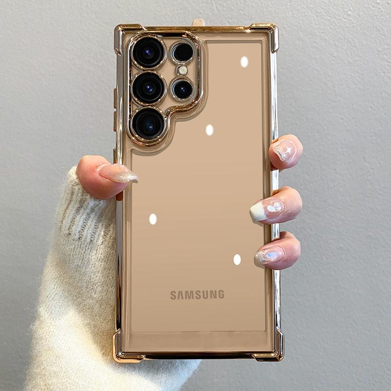 Luxury Plating HD Transparent Case For Samsung Galaxy S24 S23 S22 Ultra Plus Shockproof Armor Soft Bumper Hard Back Cover Capa