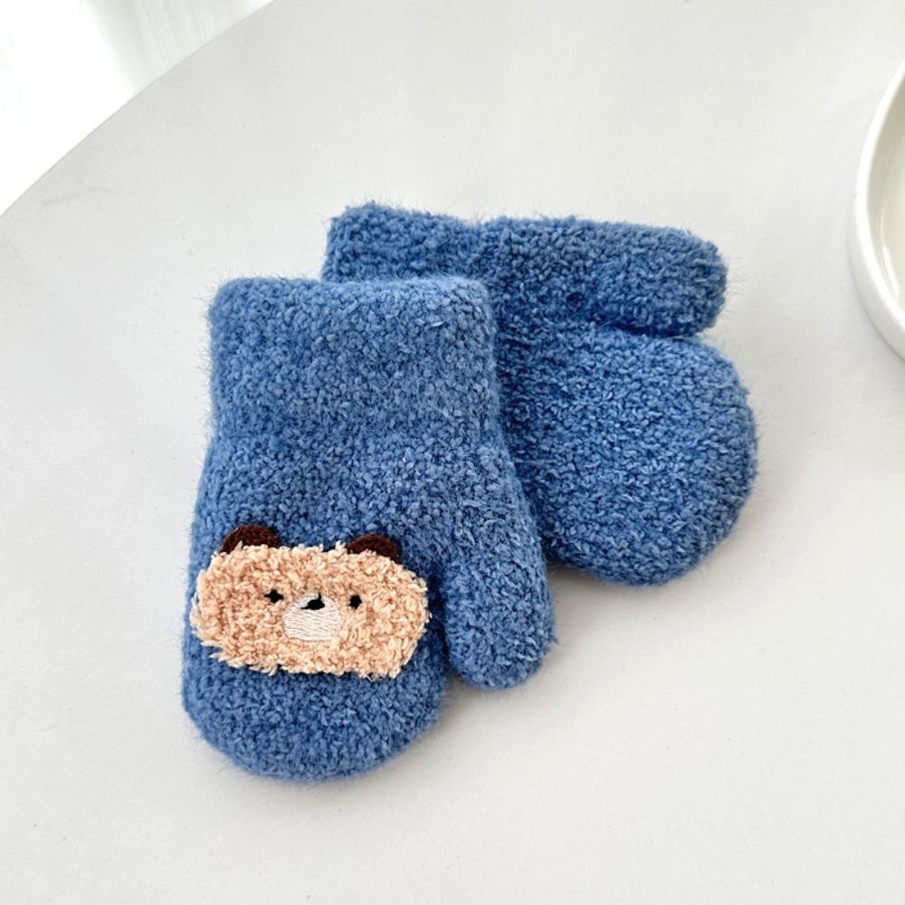 Cute Cartoon Baby Mittens Thick Anti Cold Children Gloves Double Layer Hanging Neck Gloves 1-3Year Girl Boy