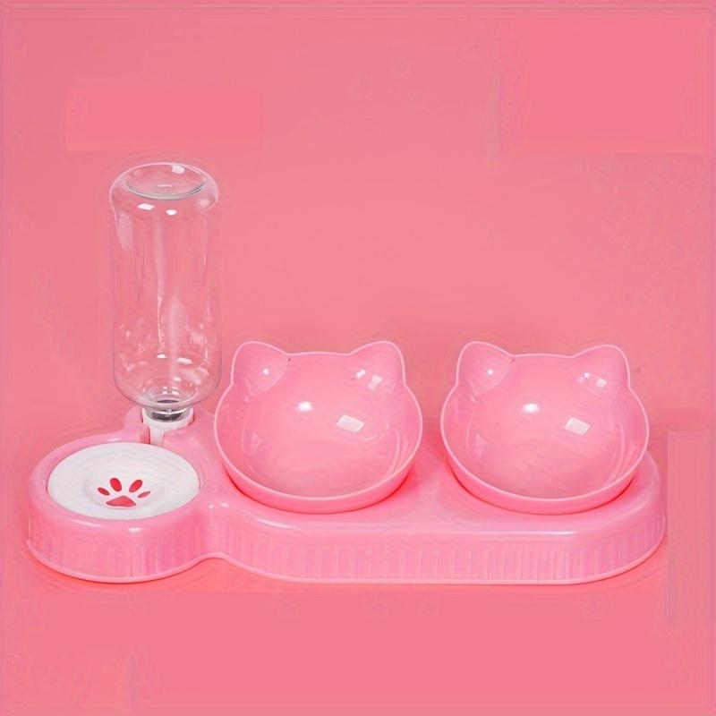 3-in-1 Cat Food & Water Bowl Set with Gravity Water Dispenser - Tilted Ear Design for Neck Protection