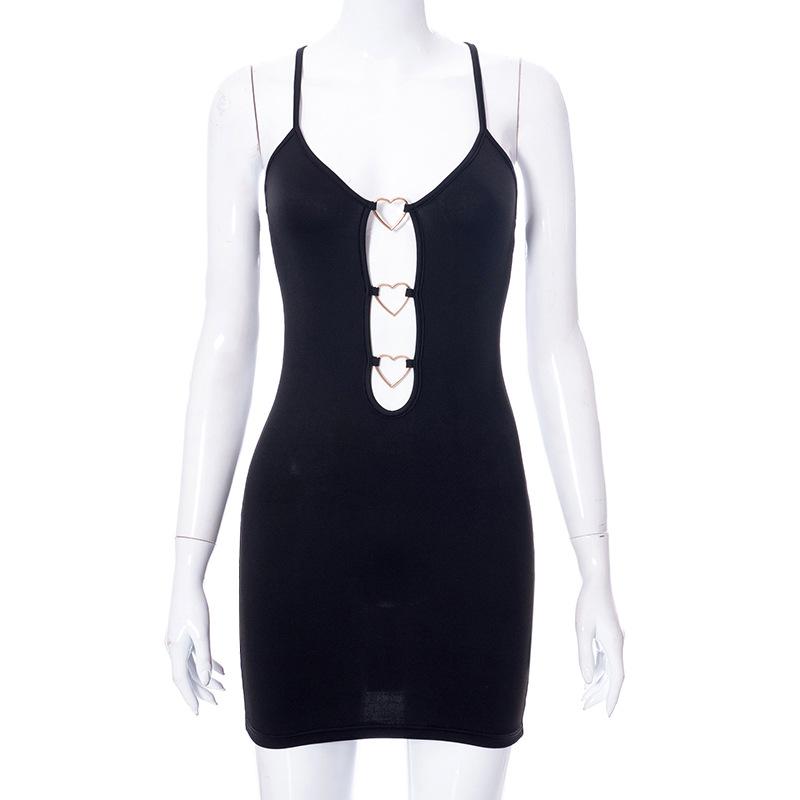 QICED Women's Spring Summer Pure Color Halter Sleeveless Spice Girl Dress