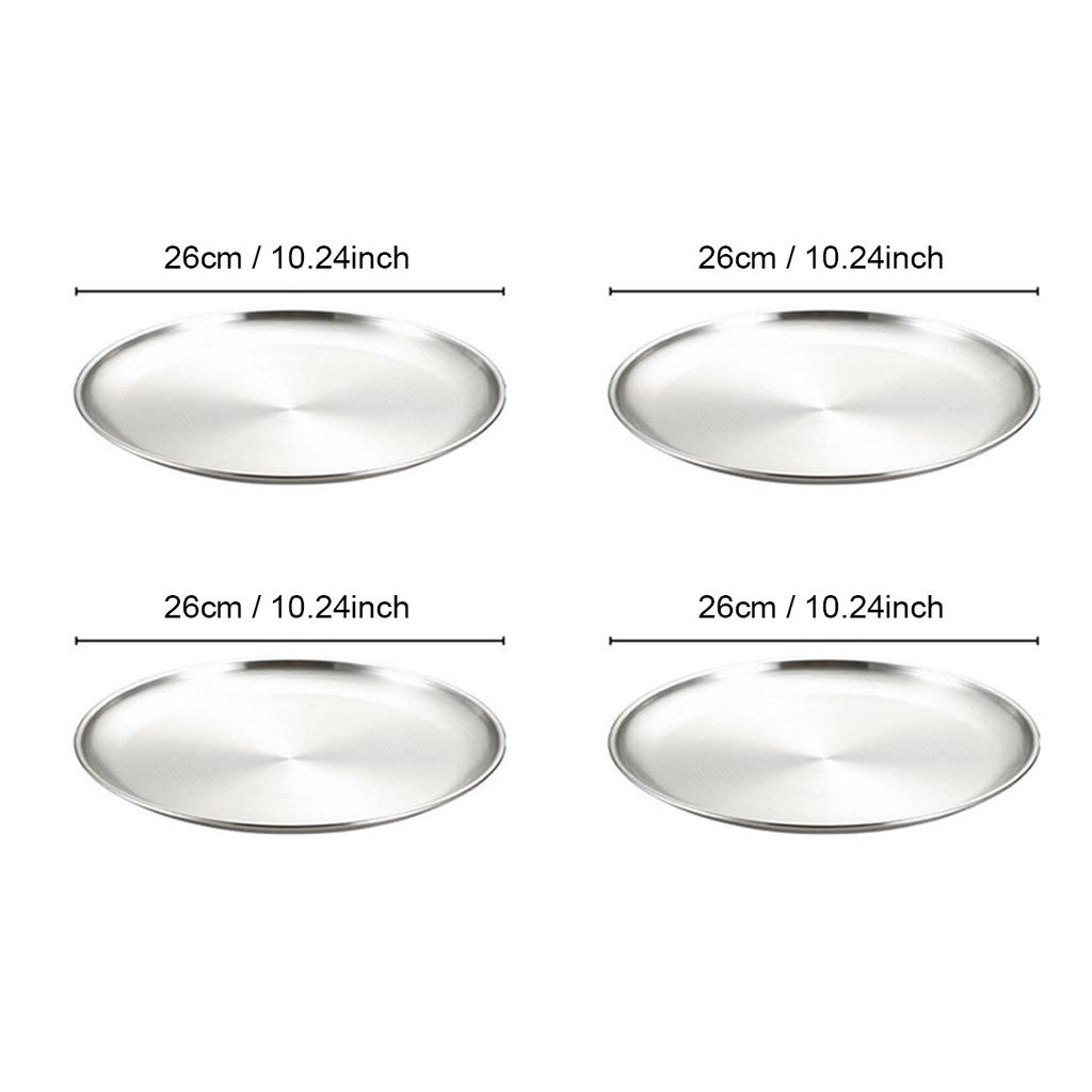 4-Piece Stainless Steel Dinner Plates Round Metal Plates Serving Tray Dessert Plates Dinner Dish for Home Camping  BBQ