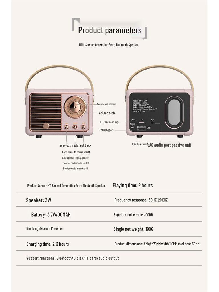 Retro Mini Portable Bluetooth Speaker for Women - Ideal Gift for Students