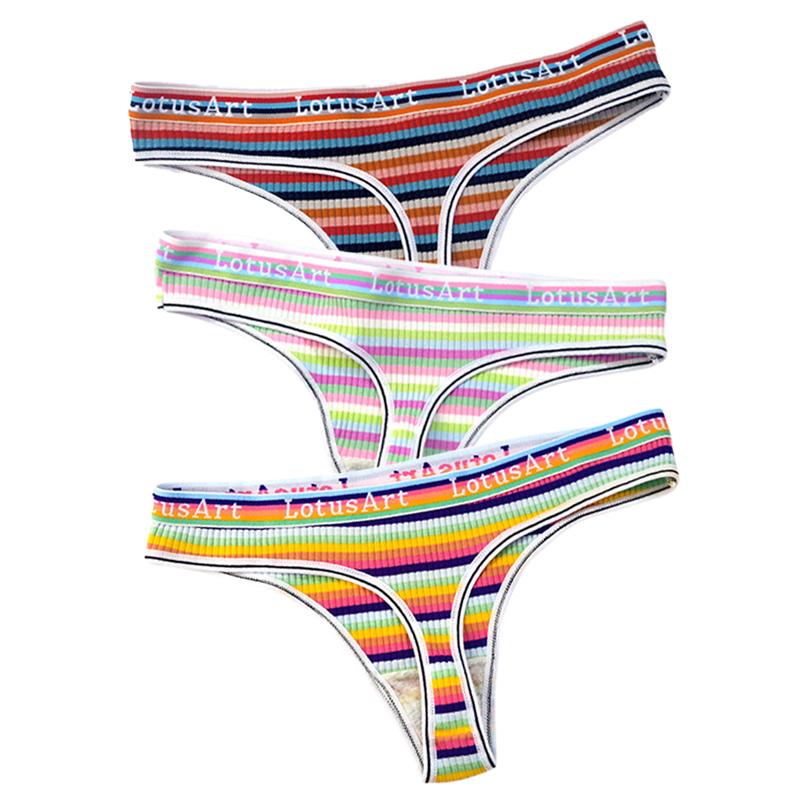 YOUULAR 3 Teile/los Mode Frauen Baumwolle Nahtlose G-string Sexy Bunte Gestreifte Dessous Höschen Thongs Weibliche Unterwäsche Dessous M-XL