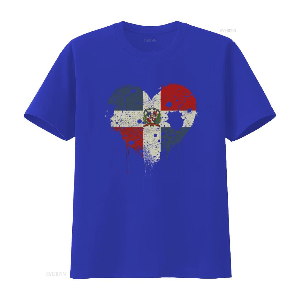 Love Dominican Republic Flag Heart Shaped Distressed Design 100 Cotton Unisexs T Shirt Vintage Unisex Stylish Slightly