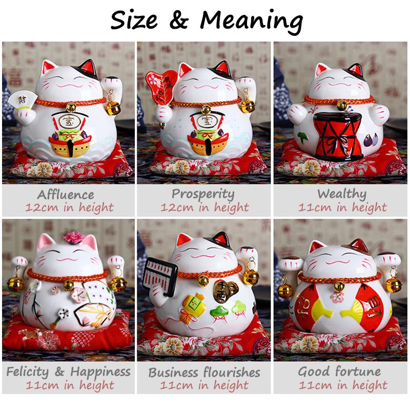 Chat porte-bonheur Maneki Neko en céramique japonaise de 4,5 pouces, décoration de la maison, ornements, cadeaux d'affaires, tirelire, chat porte-bonheur, artisanat Feng Shui