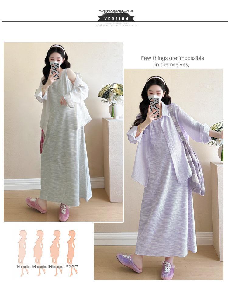 2026 Colorful Tie-Dye Vest Dress + Sun Protection Shirt for Pregnant Women, Slimming & Loose Ice-Cool Maternity Set