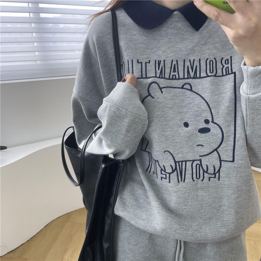 

Korean Style POLO Collar Cartoon Sweatshirt, Age-Reducing Turn-Down Collar Pullover for Spring & Autumn M [Up to 110 lbs]