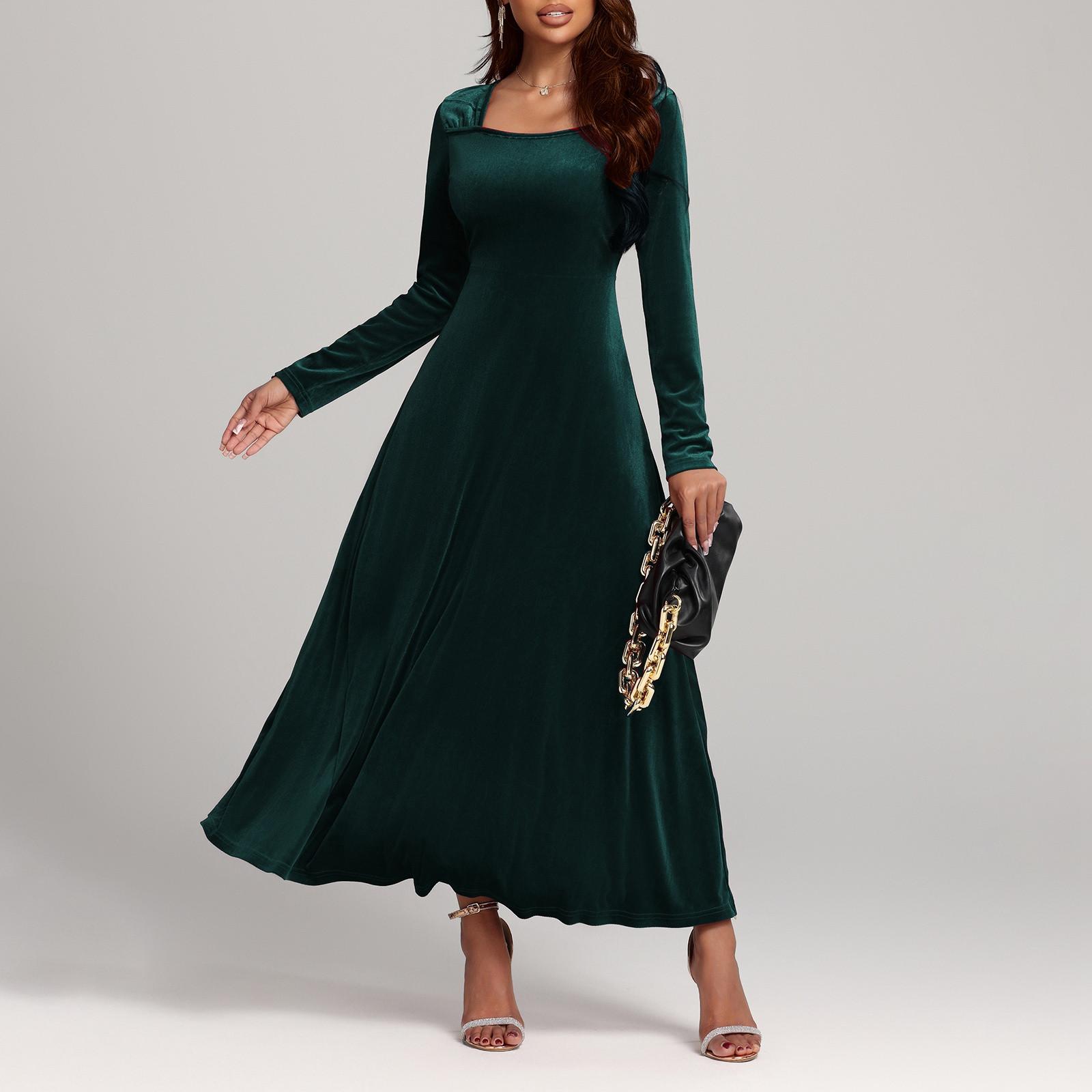 

Женское весенне-летнее платье с V-образным вырезом и рукавами на бретелях L темно-зеленого